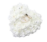 Yosoo 15x13cm Rose Blanca romántica de la Boda del Anillo de la Caja del corazón de Rose favores de la Caja de la Almohadilla del Anillo de Bodas con Elegantes Joyas de Raso Accesorios Flora