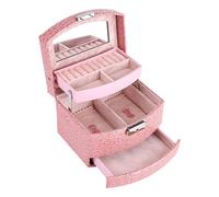 Yosoo - Caja de joyas con 3 bandejas de cajones, interior aterciopelado, 5 colores, cierre con llave, espejo, accesorios (pink)