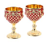 Yosoo Copas de Vino de Aleación de Metal Vintage, Elegante Copa Retro Decorativa para el Hogar, Bar, Fiesta, Juego de 2 (Oro y rojo)