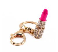 Yosoo Duokon Llavero de cristal de maquillaje con diseño de lápiz labial de diamantes de imitación para bolso con colgante para niña y mujer