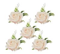 Yosoo Health Gear 5 UNIDS Boda Boutonniere Pin Fijo Plástico Artificial Flor Ramillete Rosa 13x8CM Estilo Coreano para Novia Novio Dama de Solapa Boda Fiesta de Bienvenida (Champán)