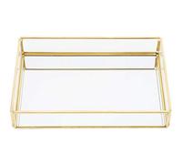 Yosoo Health Gear Caja de Almacenamiento de Vidrio de Metal Vintage, Bandeja de Oro, Bandeja de Perfume, Organizador de Joyas, Cajas de presentación de cosméticos para tocador(Rectangular Trumpet)