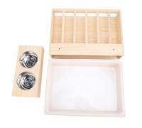 Yosoo Health Gear Comedero y Caja de para Mascotas, Juego de Madera 3 en 1, Hierba para Conejos con Diseño a Prueba de Desorden y Cuencos de Acero Inoxidable para Mascotas Pequeñas