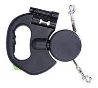 Yosoo Health Gear Correa Doble para con Luz y Dispensador de Bolsas para Caca, Correa Doble Retráctil para 2 Perros de hasta 33 Libras, de 360° de 10 Pies, Nailon Reflectante, Control con una