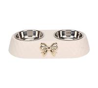 Yosoo Health Gear Cuencos Dobles para Mascotas con Soporte para Lazo, Cuencos de Agua para Comida para Perros y Gatos de Acero Inoxidable, Diseño Antideslizante, Color Beige (Beige)