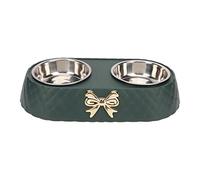 Yosoo Health Gear Cuencos Dobles para Mascotas con Soporte para Lazo, Cuencos de Agua para Comida para Perros y Gatos de Acero Inoxidable, Diseño Antideslizante, Color Beige (Verde Oscuro)