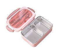 Yosoo Health Gear de Acero Inoxidable, Contenedor a Prueba de Fugas de 2 Compartimentos con Cuchara, Palillos y Bolsa de Transporte, Almacenamiento de Alimentos Portátil para Viajes Escolares y (PINK)