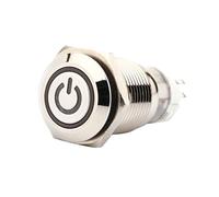 Yosoo Health Gear Interruptor de pulsador LED 16 mm resistente al agua - Interruptor de metal vandalismo 12 V 1NO 1NC con conector de símbolo de alimentación