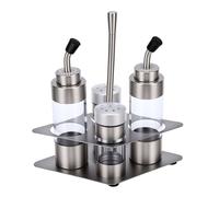 Yosoo Health Gear Juego de Botellas de Condimentos Dispensador de Condimentos de Acero Inoxidable con Aceite Base y Vinagre Botella de Salsa de Soja Juego de Salero Restaurante de