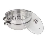 Yosoo Health Gear Olla Vaporera de Acero Inoxidable Olla Vaporera para Sopa de Doble Caldera de 27 Cm con Tapa de Vidrio Templado Diseño Poroso para un Calentamiento Rápido y una Cocción Uniforme