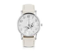 Yosoo Health Gear Reloj de Pulsera Analógico para Mujer, Cuarzo con Correa de Cuero PU, Esfera Redonda con Patrón de Mariposa, 3 Colores Disponibles, Color Blanco