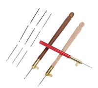 Yosoo Health Gear Set de 12 Ganchos de Ganchillo de Madera de Haya, Agujas de Tambor Francés con Mango de Madera, Acero Inoxidable para Bordado y Costura