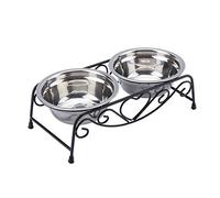 Yosoo Health Gear Tazón de Mascota Doble Elevado, Alimento Doble de Acero Inoxidable Platos de Alimentación y Plato de Agua con Soporte de Hierro Retro Tazones de Agua Estantes Tazones de