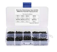 Yosoo Health Gear Tornillos Autorroscantes, 400 Piezas, M2 M2.6, Cabeza Plana, Negro, con Caja, para Plástico, Madera, Metal Suave