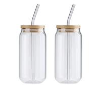 Yosoo Health Gear Vasos de Vidrio Creativos con Forma de Lata de Refresco, Juego de 2 con Tapa con Pajita, Cerveza Novedosa, Vasos de Cóctel, Ideales para Coque, Jugo, café (2pcs small 395ml with
