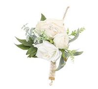 Yosoo Ramillete de Muñeca para Boda con Rosa Blanca, Material ABS con Suave, Perfecto para Bodas y Eventos Al Aire Libre