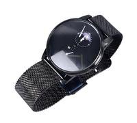 Yosoo Reloj de Cuarzo con Fase Lunar para Hombre, Malla de Moda de Acero Inoxidable, Delgado, Impermeable, Negro, Minimalista para Fiestas de Eventos Diarios de Oficina