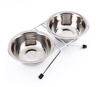 Yosoo Set Doble gamelles en Acero Inoxidable Antideslizante para Mascotas Gato Conejo sobre Soporte en Hierro - diámetro 13 cm
