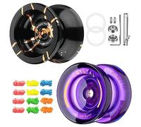 YOSTAR Yoyos Pack Plástico Responsive JoJo K2 Cristal Púrpura, Metal Unresponsive JoJo N11 Negro Dorado, Dual Purpose Yoyo para Niños Principiantes, Truco Yo Yo con Kit de Rodamiento Liso