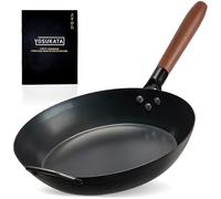 YOSUKATA Sartén de Acero al Carbono de 30 cm Sin Antiadherente - Cacerola Pre-sazonada Con Mango de Madera Extraíble Resistente - Para Inducción y Grill