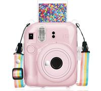 Yosuny Funda Transparente portátil, Compatible con la cámara instantánea Fuji Mini 12, Funda rígida, Correa para el Hombro y Set de decoración con Pegatinas (Bolsa Trasera Transparente)