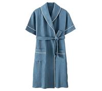 YOSUWOAI Albornoz para hombre de algodón, albornoz para sauna, ligero, cuello en V, camisa de tiempo libre, kimono de longitud media, ajuste holgado, pijama, ropa de dormir, camisón, O azul., XL
