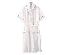 YOSUWOAI Albornoz para hombre de algodón, albornoz para sauna, ligero, cuello en V, camisa de tiempo libre, kimono de longitud media, ajuste holgado, pijama, ropa de dormir, camisón, O blanco., M