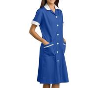 YOSUWOAI Bata de laboratorio de manga corta para mujer, abrigo de manga corta, vestido de enfermera, uniforme médico, algodón, manga corta con bolsillos, bata de laboratorio, bata de trabajo, Z02 azul