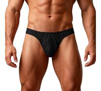 YOSUWOAI Bragas de malla de encaje para hombre, ropa interior sexy, cintura elástica, bragas transpirables, cómodas, mini tanga de un solo color, O negro., XXL