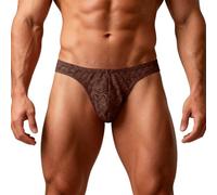 YOSUWOAI Bragas de malla de encaje para hombre, ropa interior sexy, cintura elástica, bragas transpirables, cómodas, mini tanga de un solo color, O Café., L