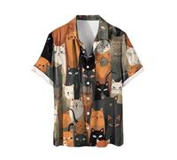 YOSUWOAI Camisa con estampado de gato 3D para hombre, camisa informal con botones hacia abajo, camisas de manga corta, corte regular, cuello de solapa, camisa de ocio, verano, playa, vacaciones,