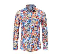 YOSUWOAI Camisa de fiesta para hombre, hippie de flores, camisas de los años 60, disfraz de carnaval, corte ajustado, camisa de manga larga, atuendo festivo, camiseta de fiesta temática, camisa retro
