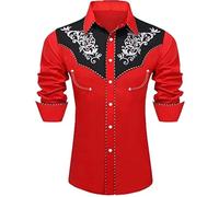 YOSUWOAI Camisa de manga larga para hombre, vaquero occidental, camisa de manga larga, camisa de vaquero vintage, camisas de vaquero, camisas de boda, fiestas, camisas retro, camisa vaquera, camisa
