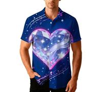 YOSUWOAI Camisa Hombre Cuello Solapa Día de San Valentín Manga Corta Camisas con Corazón Estampado Botón Down Valentine's Day Camisa Casual Hawaii Camisa de Playa Holgada Transpirable Camisa de Verano