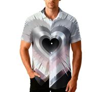 YOSUWOAI Camisa Hombre Cuello Solapa Día de San Valentín Manga Corta Camisas con Corazón Estampado Botón Down Valentine's Day Camisa Casual Hawaii Camisa de Playa Holgada Transpirable Camisa de Verano