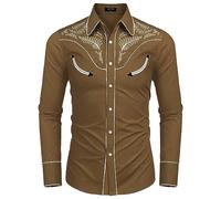 YOSUWOAI Camisa vaquera para hombre, camisa occidental, disfraz de vaquero, cuello de solapa, camisa informal, ajustada, camisas de hombre, camisas vintage occidentales, camisas de manga larga, camisa