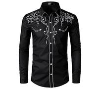 YOSUWOAI Camisa vaquera para hombre, camisas occidentales, disfraz de vaquero, cuello de solapa, camisa informal ajustada, camisas occidentales, camisa de vaquero occidental, camisa de manga larga con