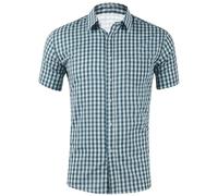 YOSUWOAI Camisas a cuadros para hombre, manga corta, Oktoberfest, informal, corte regular, camisa de verano, camisa de verano para exteriores, con botones, camisa ajustada, camisa de manga corta para