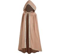 YOSUWOAI Capa Medieval para Mujer con Capucha, Mangas acampanadas, Elegante, Trenca de una Sola Color, Capa Larga con Capucha para Halloween, Disfraz de Vampiro, Capa de la Edad Media, O Café., L