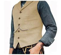 YOSUWOAI Chaleco clásico de traje de tweed de lana para hombre, chaqueta informal sin mangas, elegante chaleco de esmoquin, caballero, chaleco de negocios para bodas, padrinos de boda, chaleco retro