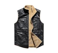 YOSUWOAI Chaleco de cuero para hombre, chaleco grueso de invierno, resistente al viento, chaqueta para hombre con varios bolsillos, piel sintética, chaleco de motorista, hip hop, chaleco de moto