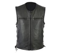 YOSUWOAI Chaleco de piel para hombre, chaleco de trabajo, chaleco de piel de vacuno, chaleco de piel de moto, chaleco vintage para motorista, sin mangas, corte ajustado, negro, chaleco de moto
