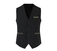 YOSUWOAI Chaleco de traje para hombre, elegante, de boda, ajustado, chaleco de negocios, cuello en V, sin mangas, chaleco clásico básico con 4 botones, chaleco básico de una sola fila, chaleco para