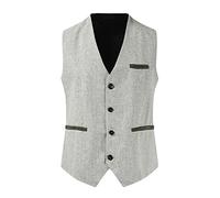 YOSUWOAI Chaleco de traje para hombre, elegante, de boda, ajustado, chaleco de negocios, cuello en V, sin mangas, chaleco clásico básico con 4 botones, chaleco básico de una sola fila, chaleco para