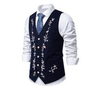 YOSUWOAI Chalecos para hombre elegante chaleco tradicional con bordado de flores de un solo pecho chaleco de traje sin mangas estampado de bloqueo de color chaleco de negocios hombres estilo británico