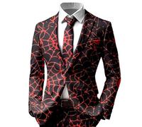 YOSUWOAI Chaqueta de traje de Halloween para hombre, manga larga, con solapa, con un botón, con estampado de calaveras, abrigo de traje, corte estrecho, para bodas, bailes, esmoquin, T rojo., 3XL