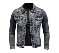 YOSUWOAI Chaqueta vaquera vintage para hombre con cremallera, cuello alto, estilo motero, corte ajustado, chaqueta clásica de camionero en diseño vaquero, chaqueta informal de moto, chaqueta de