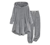 YOSUWOAI Conjunto de ropa de estar en casa para mujer, pijama de forro polar con capucha, traje térmico de invierno, forro polar de peluche, conjunto de 2 piezas, pijama de felpa grueso, ropa de