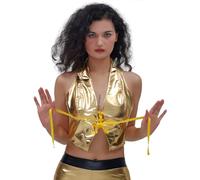 YOSUWOAI Crop Top Chaleco Mujer Brillante Metálico Tops Hip Hop Tank Top Cuello Halter Encaje Cuello V Festival Fiesta Disfraz Clubwear Sin Mangas Sexy Tops Discoteca Mojado Fiesta Top, O Gold, S