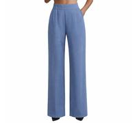YOSUWOAI Damen Anzughose Elegant Business Hose Straight Leg Loose Fit Leinenhose High Waist Bürohose Klassisch Palazzohose Formell Arbeitshose bequem Locker Freizeithose für Büro, O azul., S